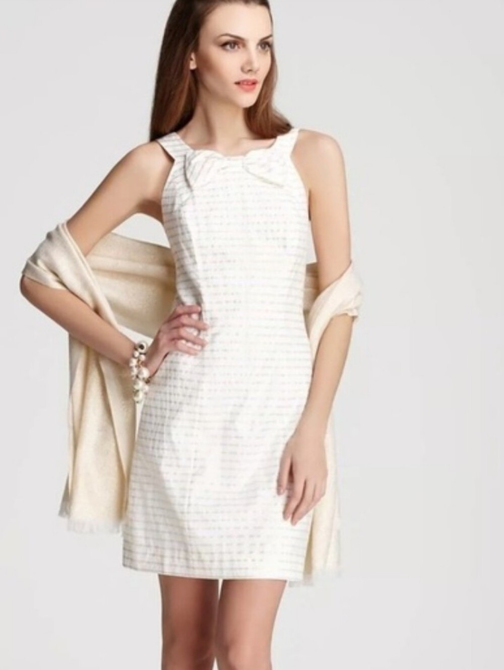 NWOT Lilly Pulitzer Henley Metallic Gold & Ivory White Sheath Dress Size 4